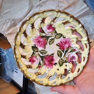 Floral Decorative Plate with Gold Accents